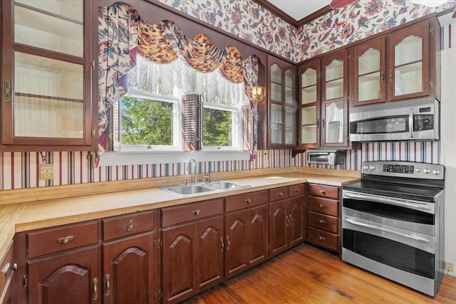 kitchen with dark hardwood / wood-style floors, sink, and stainless steel appliances