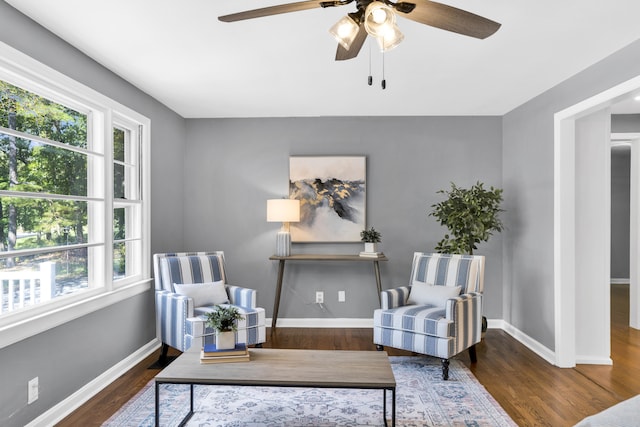 living area with dark hardwood / wood-style flooring