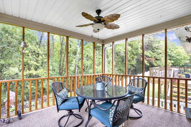 sunroom featuring plenty of natural light and ceiling fan