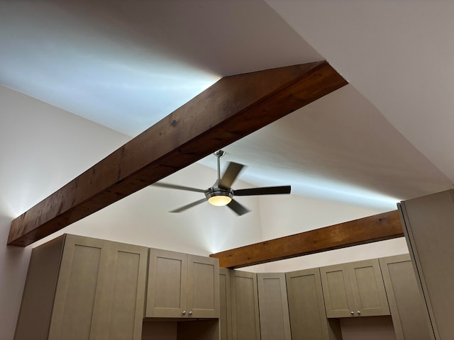 details featuring beam ceiling and ceiling fan