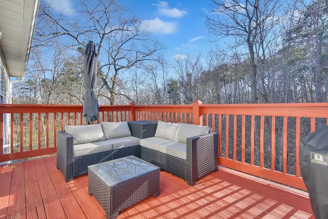 wooden deck featuring an outdoor hangout area