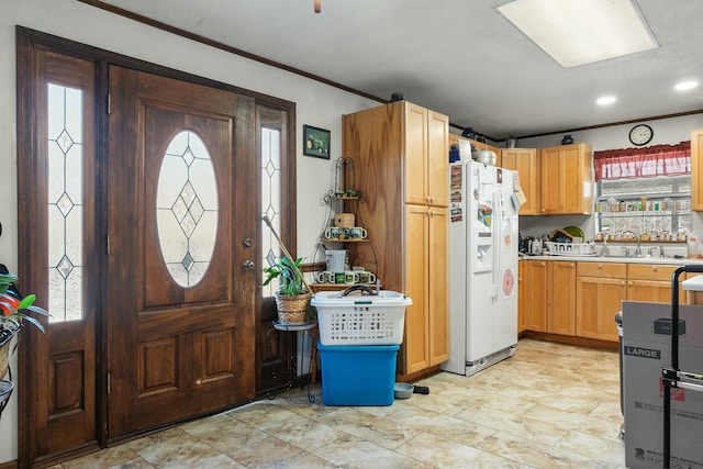 9712 Birchwood Pike, Harrison, TN 37341 - kitchen with light countertops, white refrigerator with ice dispenser, and a healthy amount of sunlight