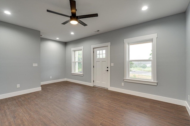 1318 Unity Dr NE, Cleveland, TN 37312 - foyer entrance featuring a ceiling fan, dark wood-style flooring, recessed lighting, and baseboards