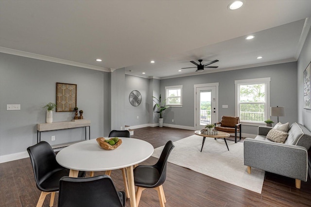 1318 Unity Dr NE, Cleveland, TN 37312 - dining area with ornamental molding, recessed lighting, a ceiling fan, baseboards, and healthy amount of natural light
