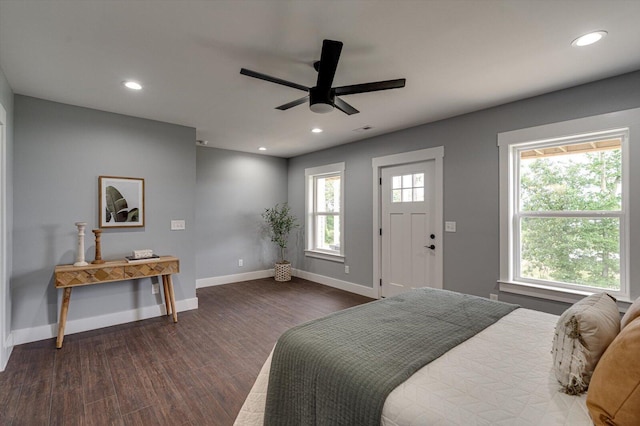 1318 Unity Dr NE, Cleveland, TN 37312 - bedroom with dark wood-style flooring, baseboards, recessed lighting, and ceiling fan