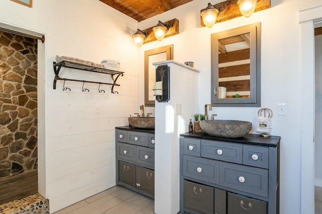 bathroom featuring vanity and wood ceiling