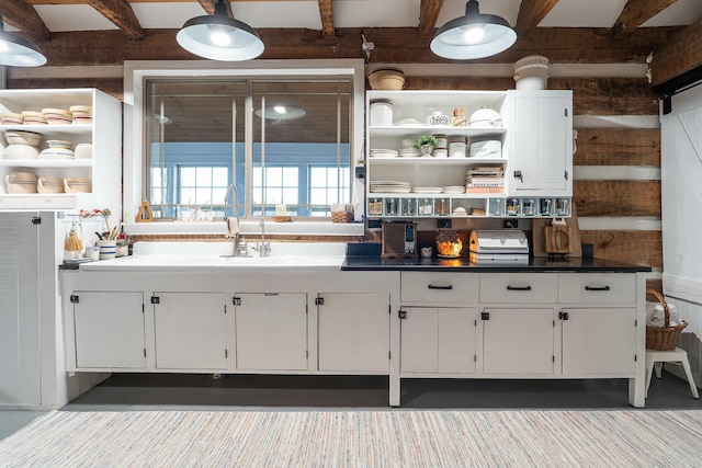 bar with white cabinetry