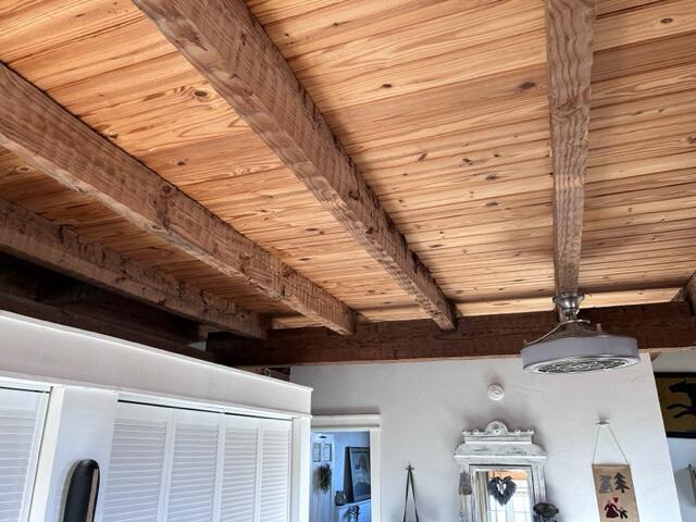 interior details with beam ceiling and wood ceiling