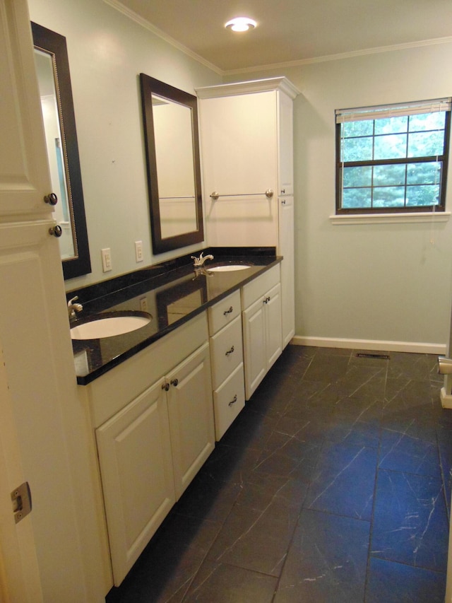 668 Mount Zion Rd NW, Georgetown, TN 37336 - bathroom featuring ornamental molding, double vanity, and recessed lighting