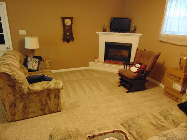 668 Mount Zion Rd NW, Georgetown, TN 37336 - living room featuring carpet flooring, a glass covered fireplace, and baseboards
