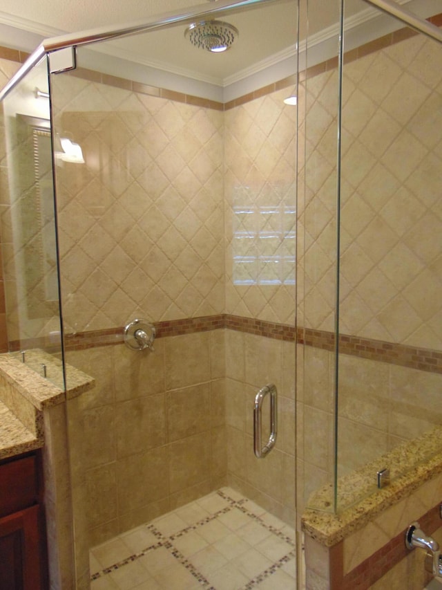 668 Mount Zion Rd NW, Georgetown, TN 37336 - full bath featuring ornamental molding, vanity, and a shower stall