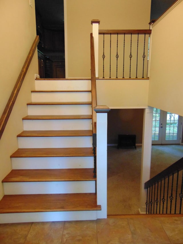 668 Mount Zion Rd NW, Georgetown, TN 37336 - stairs featuring french doors and tile patterned flooring