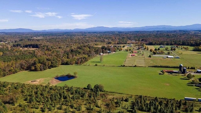 aerial view featuring a mountain view and a rural view