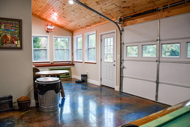 garage with wooden ceiling