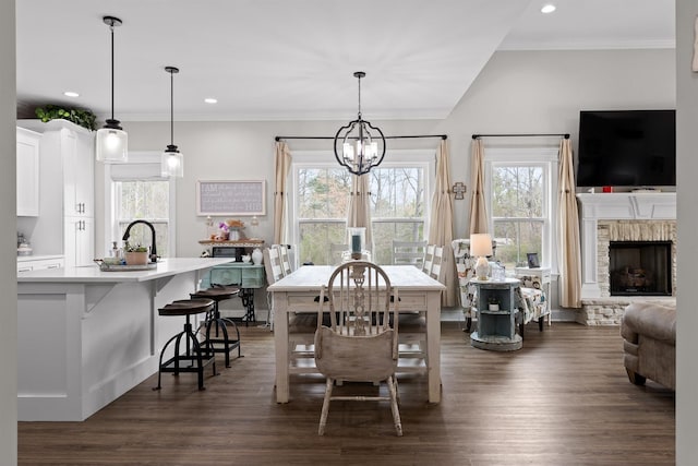 3914 Dogwood Valley Rd, Tunnel Hill, GA 30755 - dining area with dark wood-style floors, a chandelier, and crown molding