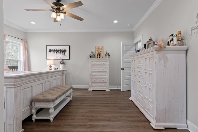 3914 Dogwood Valley Rd, Tunnel Hill, GA 30755 - bedroom featuring baseboards, ornamental molding, recessed lighting, and dark wood-type flooring
