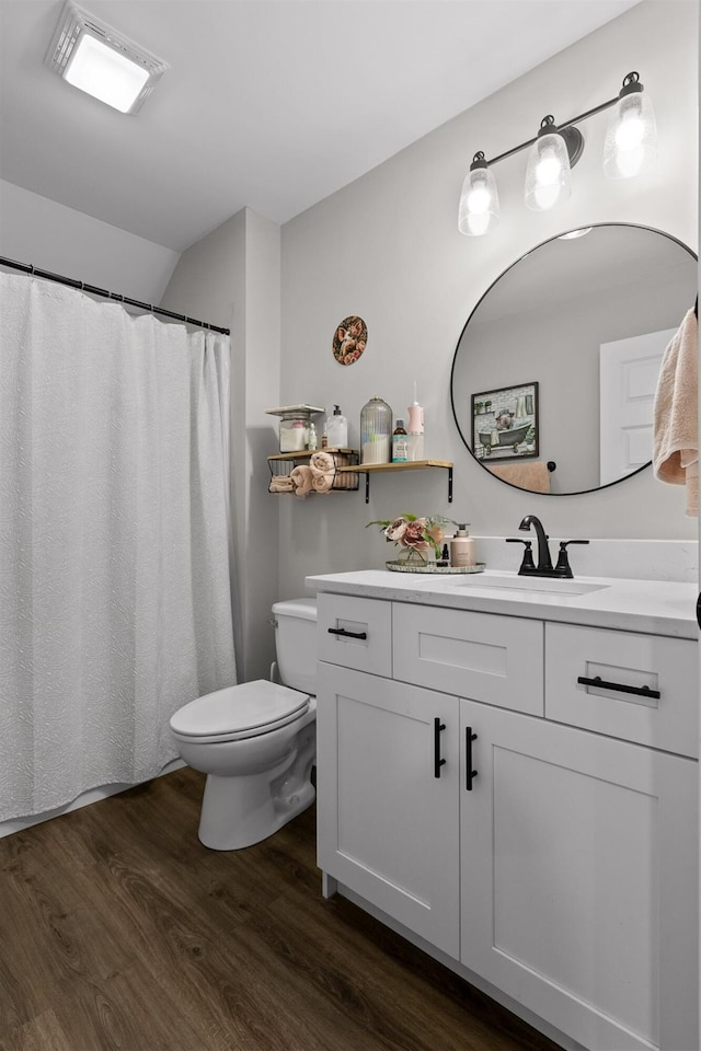 3914 Dogwood Valley Rd, Tunnel Hill, GA 30755 - bathroom with toilet, visible vents, wood finished floors, and vanity