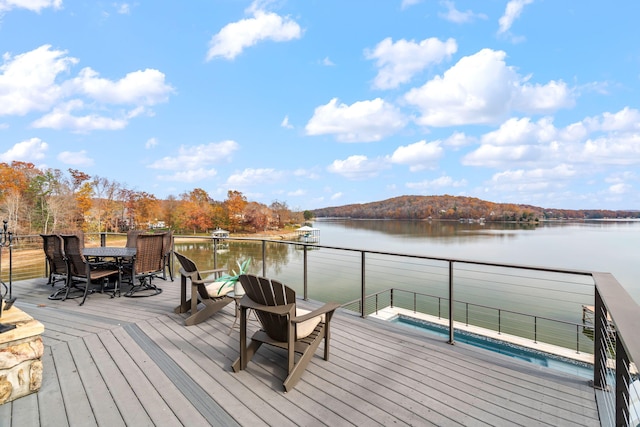 dock area with a water view