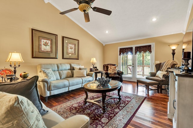 135 Charles Cir SE, Cleveland, TN 37323 - living room featuring lofted ceiling, crown molding, ceiling fan, hardwood / wood-style flooring, and recessed lighting