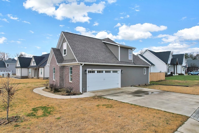 view of property exterior with a lawn and a garage