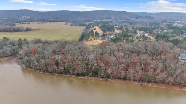 birds eye view of property featuring a water and mountain view