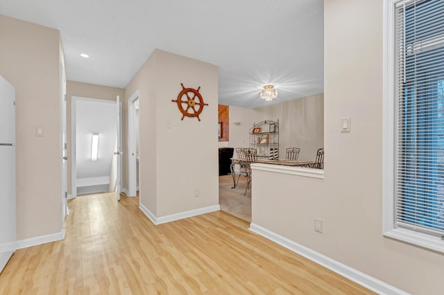 interior space featuring hardwood / wood-style flooring and white refrigerator