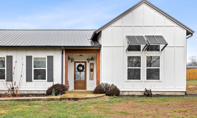 modern farmhouse with a front yard