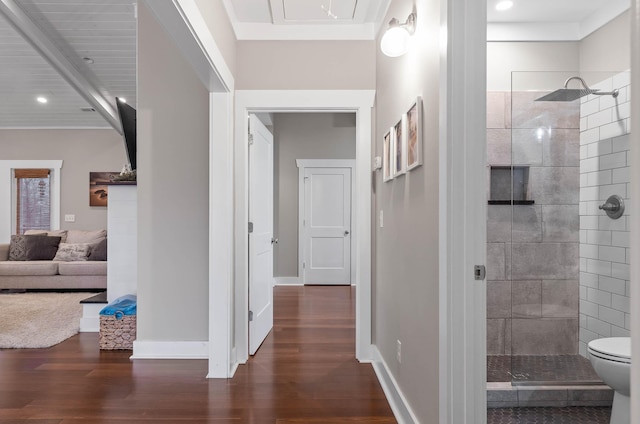 hall featuring dark hardwood / wood-style floors