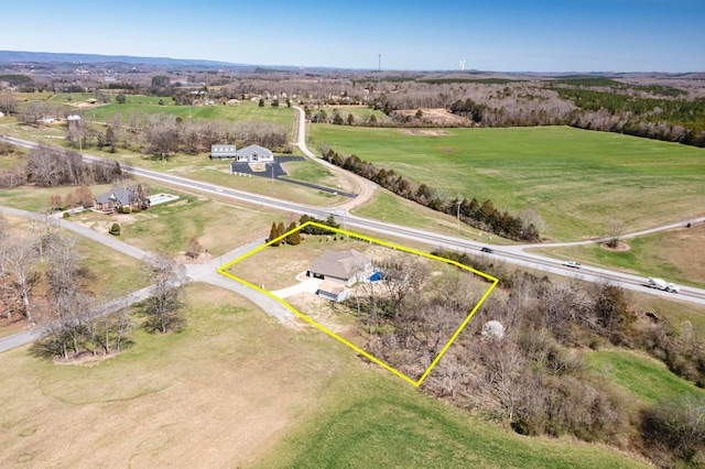 aerial view featuring a rural view