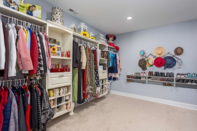 spacious closet featuring carpet flooring