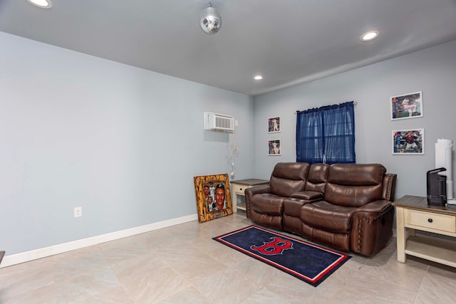 living room with a wall mounted air conditioner