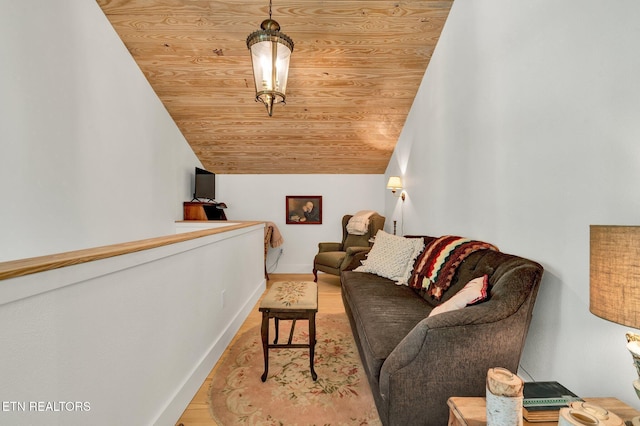 355 Cross Keys Ln, Ten Mile, TN 37880 - living room featuring light wood-type flooring, vaulted ceiling, wooden ceiling, and baseboards