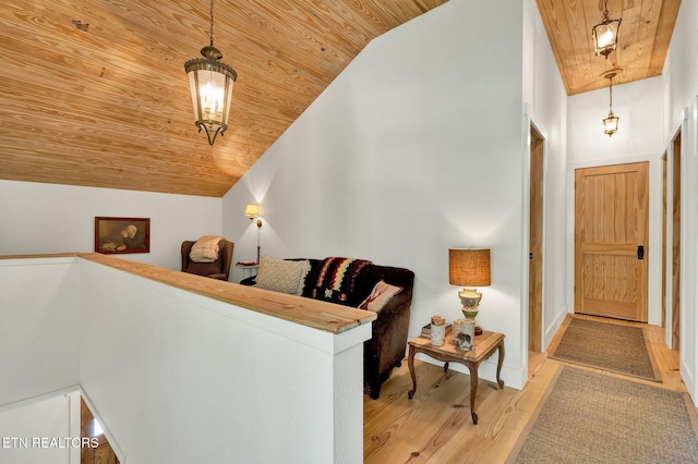 355 Cross Keys Ln, Ten Mile, TN 37880 - hall featuring wooden ceiling, vaulted ceiling, and wood finished floors