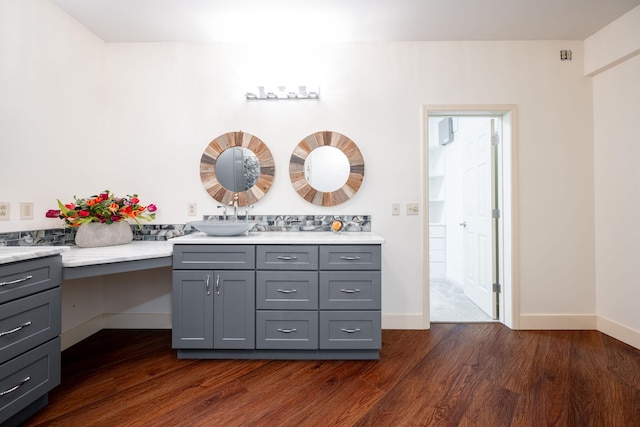 bathroom featuring hardwood / wood-style floors and vanity