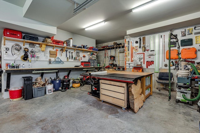 garage featuring a workshop area