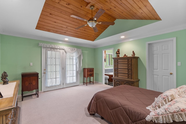 681 Pinhook Rd, Calhoun, TN 37309 - carpeted bedroom featuring wooden ceiling, access to outside, lofted ceiling, recessed lighting, and baseboards