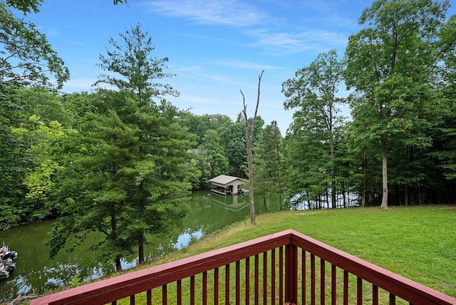 865 Ewing Rd, Spring City, TN 37381 - wooden terrace featuring a lawn and a water view