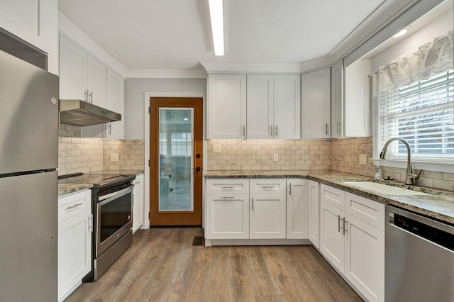 kitchen featuring sink, white cabinets, and stainless steel appliances