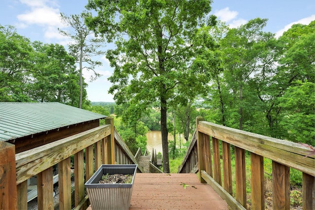 362 River Run Rd, Calhoun, TN 37309 - deck featuring view of wooded area and a water view