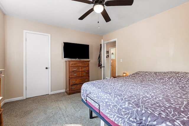 bedroom featuring carpet flooring and ceiling fan