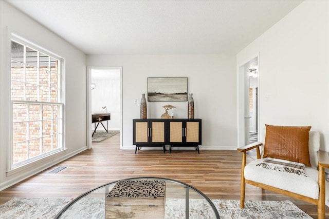 sitting room featuring a healthy amount of sunlight and hardwood / wood-style flooring