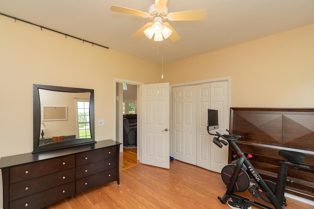 328 Mill Hamlet Rd NW, Charleston, TN 37310 - exercise room featuring light wood finished floors and a ceiling fan