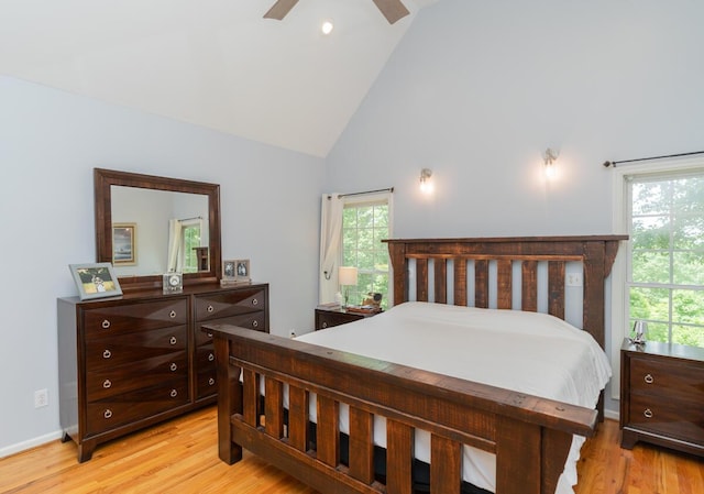 328 Mill Hamlet Rd NW, Charleston, TN 37310 - bedroom featuring high vaulted ceiling, light wood-style floors, and ceiling fan