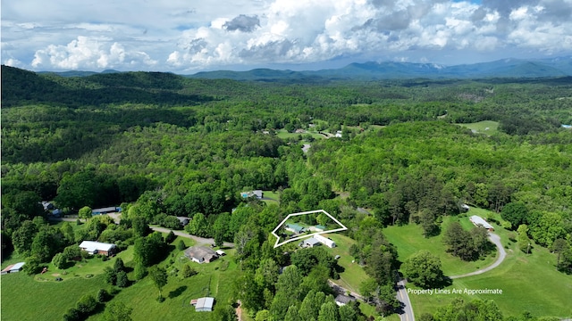 122 Meredith Dr, Turtletown, TN 37391 - aerial overview of property's location with a forest, property parcel outlined, and a mountain backdrop