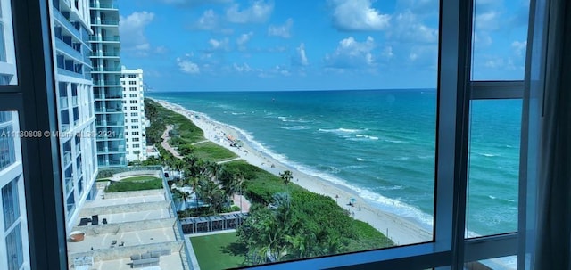 view of water feature with a view of the beach