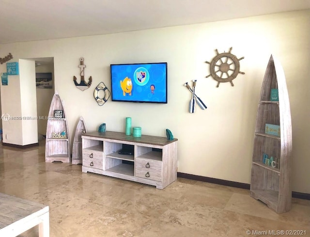 living room with light tile floors