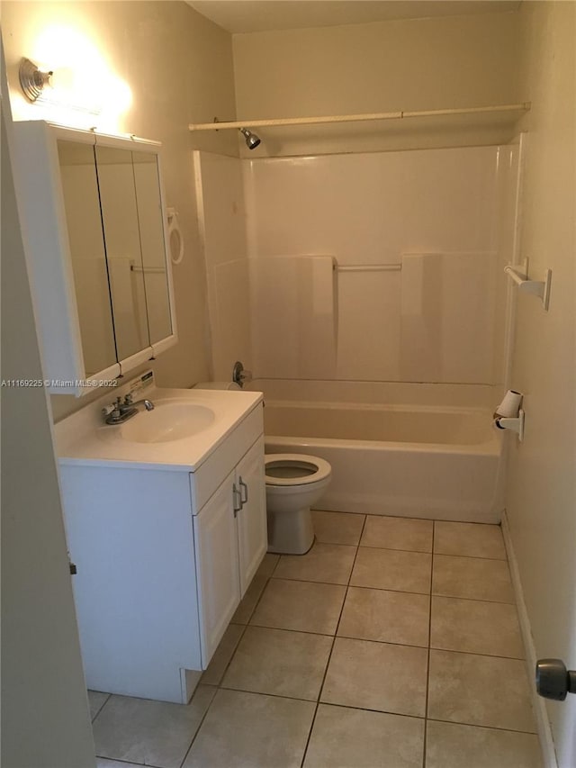 full bathroom featuring tile patterned flooring, vanity, shower / bathtub combination, and toilet