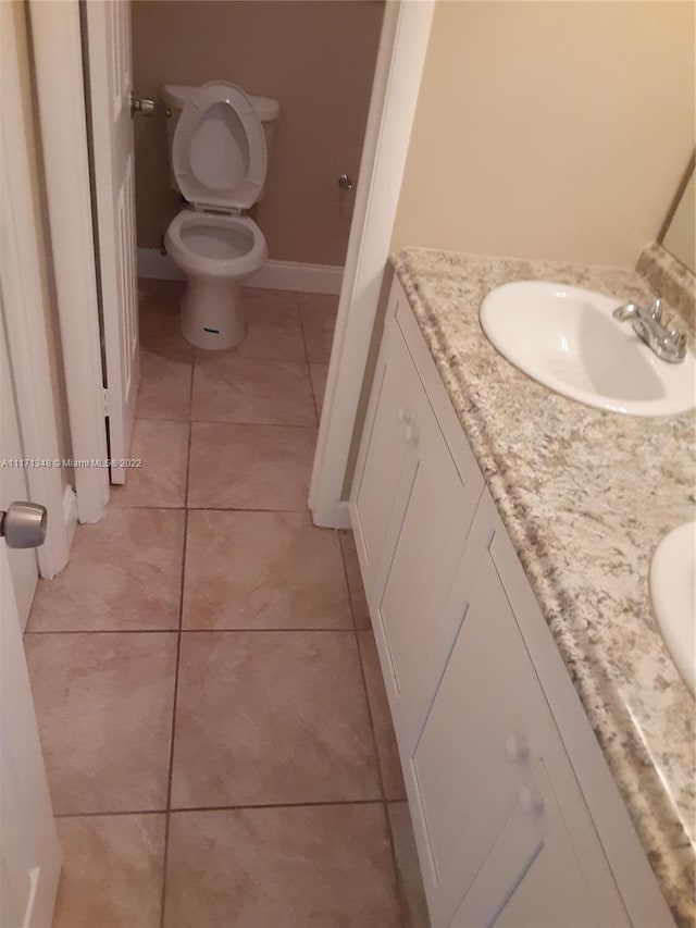 bathroom featuring tile patterned floors, vanity, and toilet