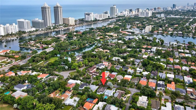 aerial view with a water view