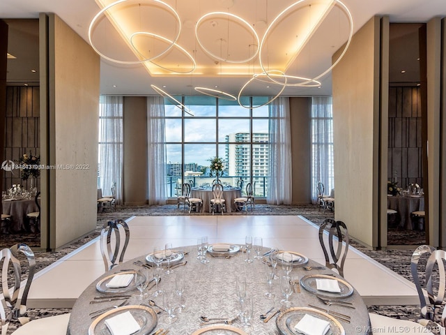 interior space featuring floor to ceiling windows and tile floors